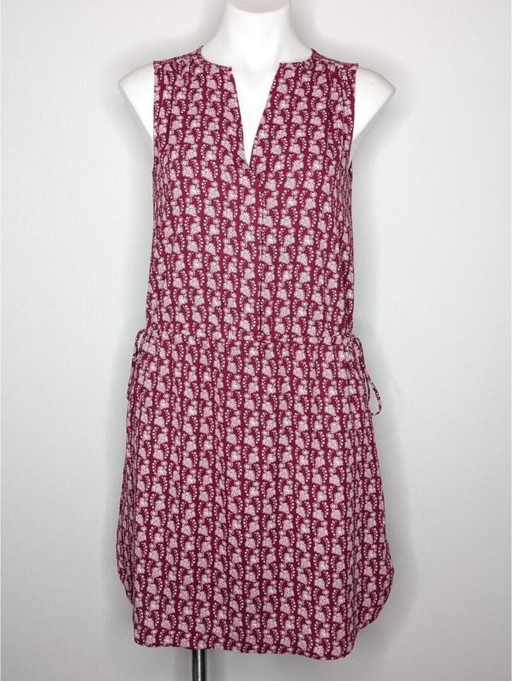 NWT Gap Red White Floral Sleeveless V Neck Drawstring Waist Knee Length Dress XS